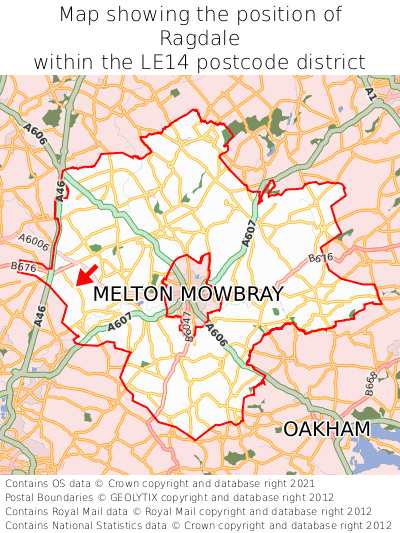 Map showing location of Ragdale within LE14