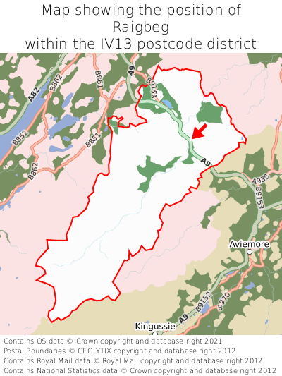 Map showing location of Raigbeg within IV13