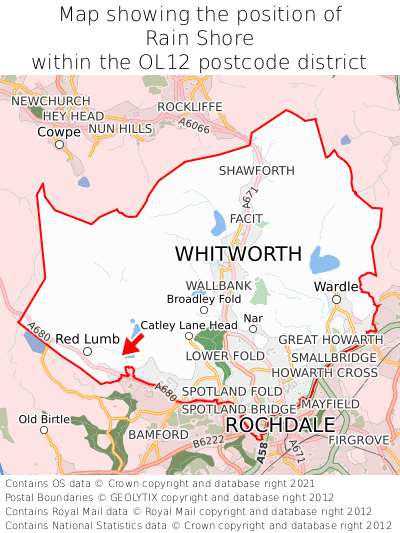 Map showing location of Rain Shore within OL12