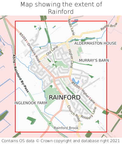 Map showing extent of Rainford as bounding box