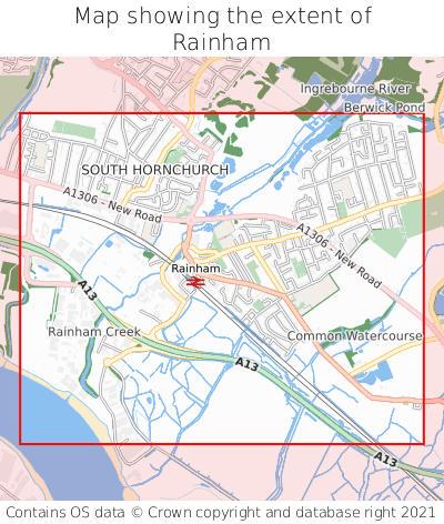 Map showing extent of Rainham as bounding box