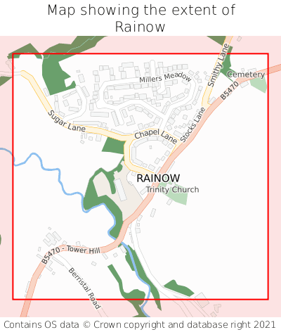 Map showing extent of Rainow as bounding box