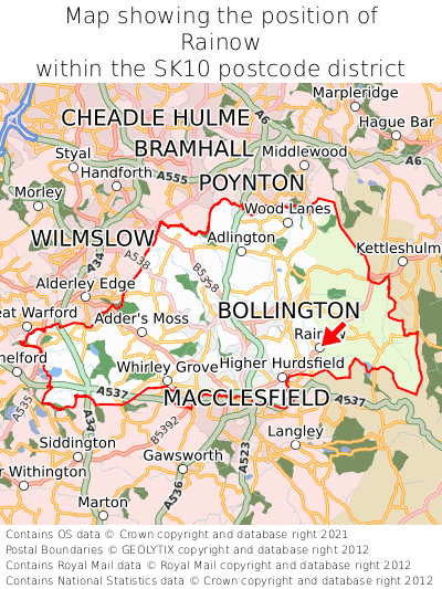 Map showing location of Rainow within SK10