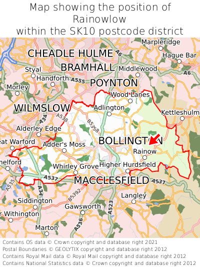 Map showing location of Rainowlow within SK10