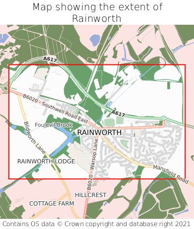 Map showing extent of Rainworth as bounding box