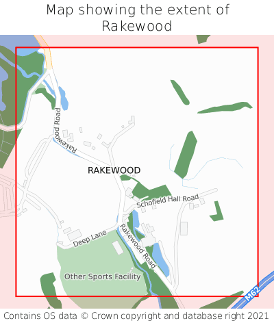 Map showing extent of Rakewood as bounding box