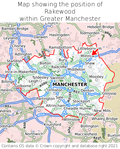 Map showing location of Rakewood within Greater Manchester