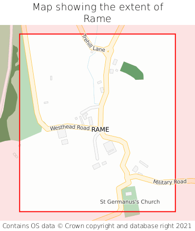 Map showing extent of Rame as bounding box