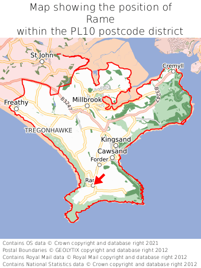 Map showing location of Rame within PL10