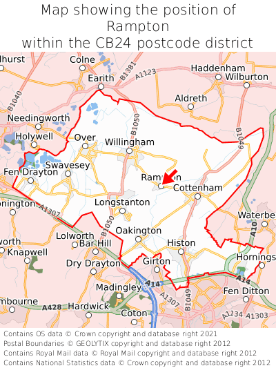 Map showing location of Rampton within CB24
