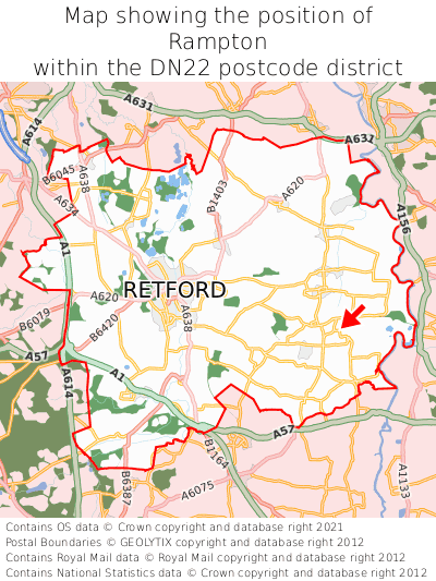Map showing location of Rampton within DN22