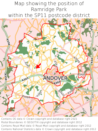 Map showing location of Ramridge Park within SP11