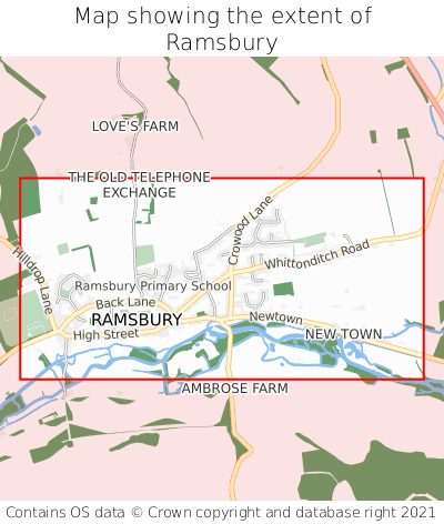 Map showing extent of Ramsbury as bounding box
