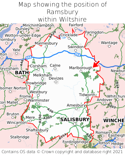 Map showing location of Ramsbury within Wiltshire