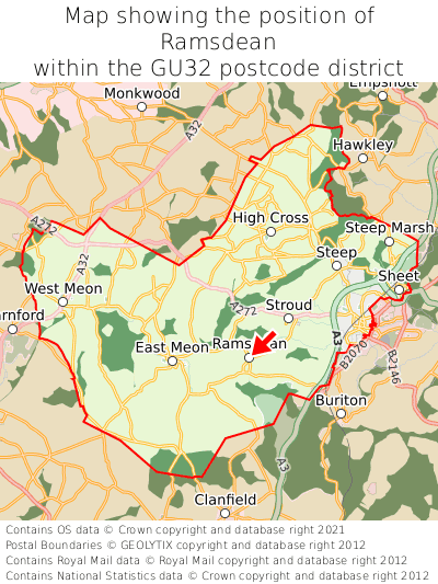 Map showing location of Ramsdean within GU32