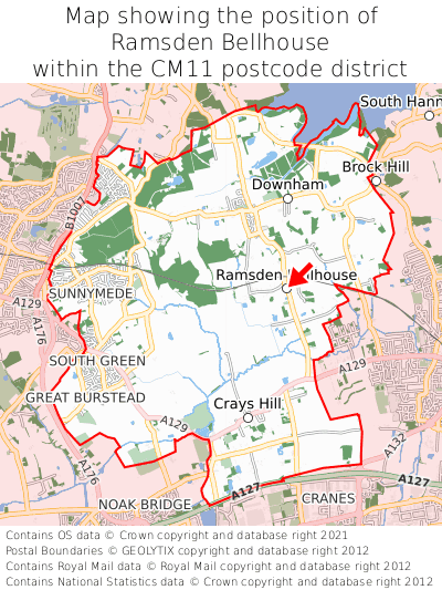Map showing location of Ramsden Bellhouse within CM11
