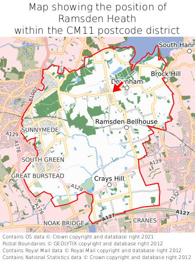 Map showing location of Ramsden Heath within CM11