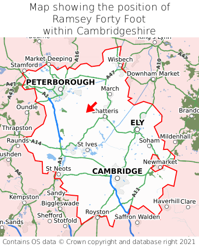Map showing location of Ramsey Forty Foot within Cambridgeshire