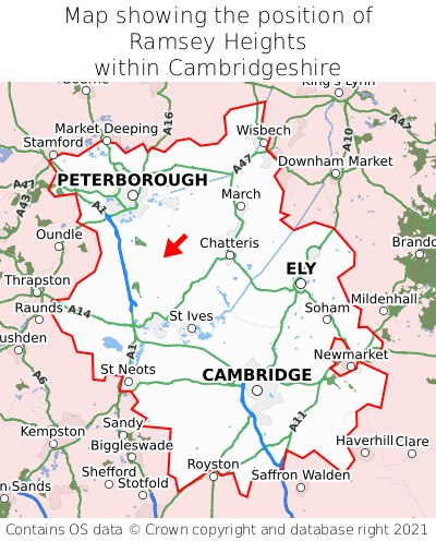 Map showing location of Ramsey Heights within Cambridgeshire