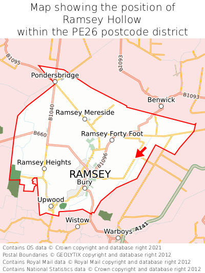 Map showing location of Ramsey Hollow within PE26