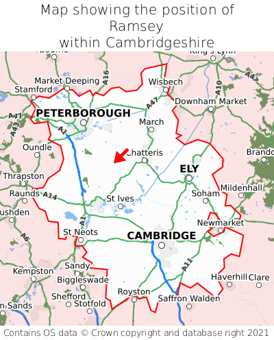 Map showing location of Ramsey within Cambridgeshire