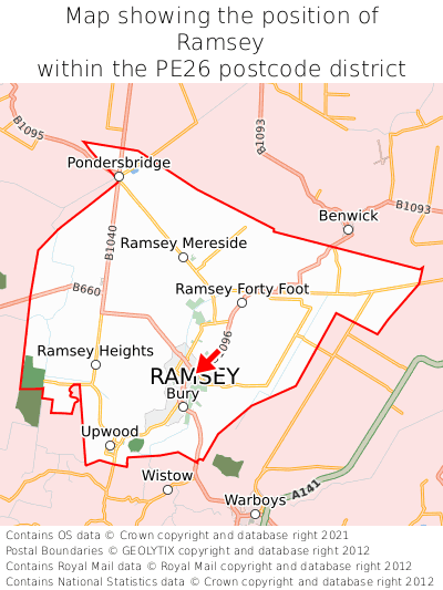 Map showing location of Ramsey within PE26