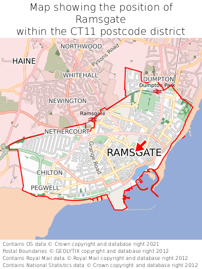 Map showing location of Ramsgate within CT11