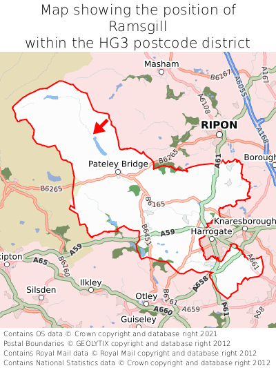 Map showing location of Ramsgill within HG3