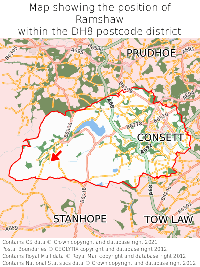 Map showing location of Ramshaw within DH8