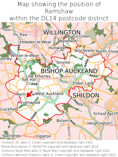 Map showing location of Ramshaw within DL14