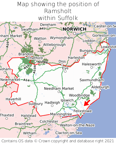 Map showing location of Ramsholt within Suffolk