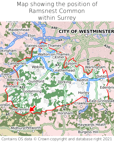 Map showing location of Ramsnest Common within Surrey