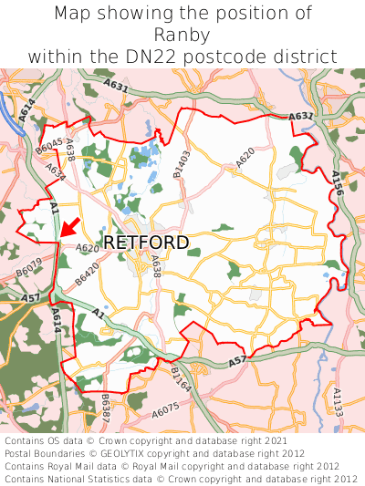 Map showing location of Ranby within DN22