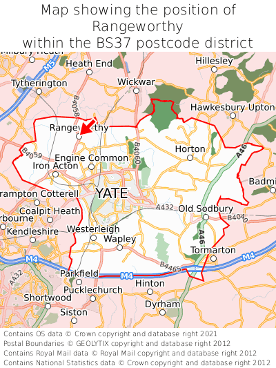 Map showing location of Rangeworthy within BS37