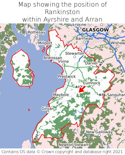 Map showing location of Rankinston within Ayrshire and Arran
