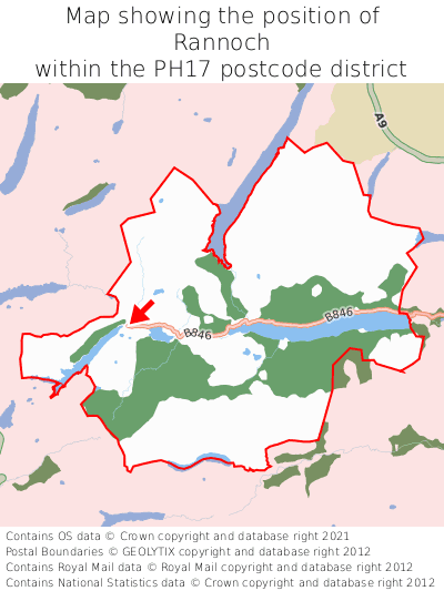 Map showing location of Rannoch within PH17