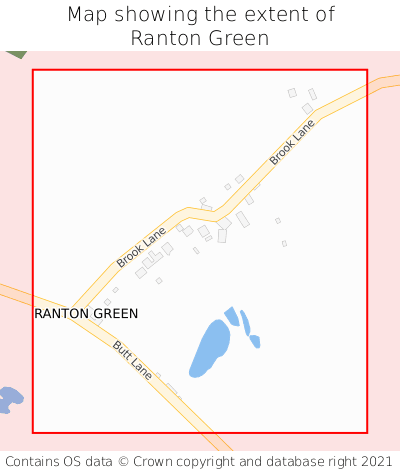 Map showing extent of Ranton Green as bounding box