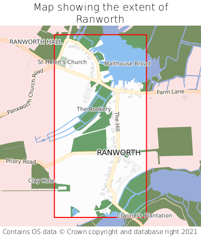Map showing extent of Ranworth as bounding box