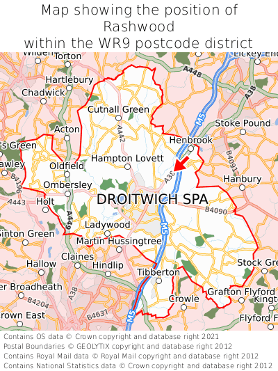 Map showing location of Rashwood within WR9