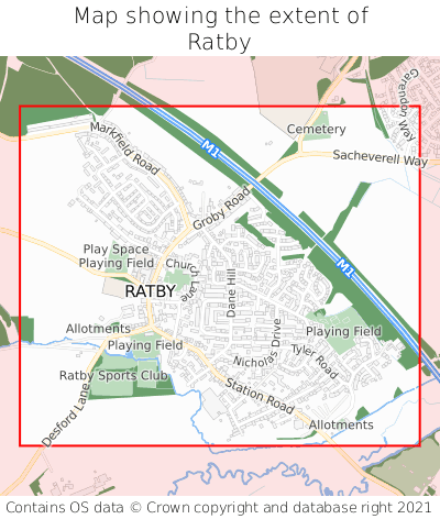 Map showing extent of Ratby as bounding box