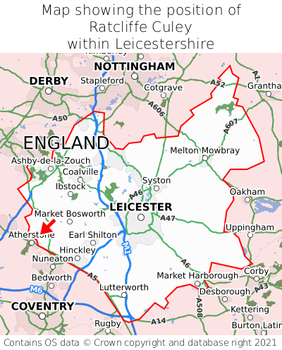 Map showing location of Ratcliffe Culey within Leicestershire