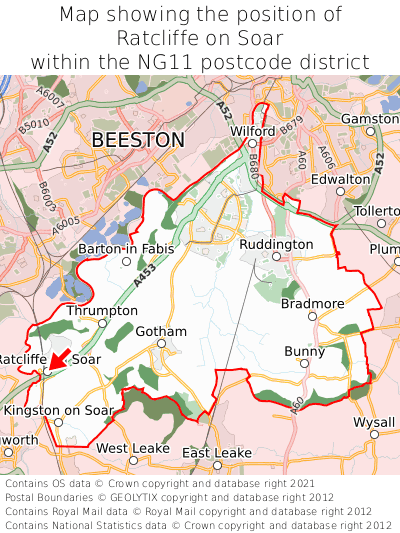 Map showing location of Ratcliffe on Soar within NG11