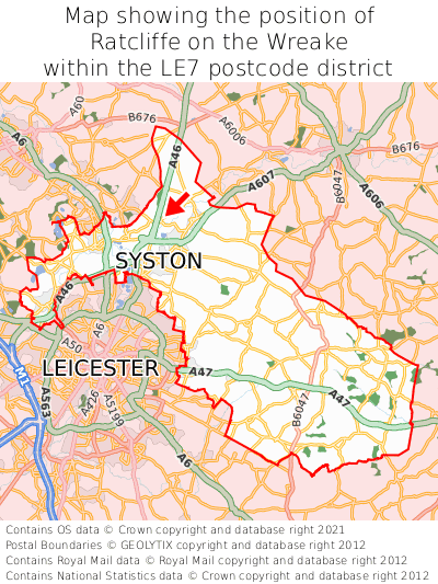 Map showing location of Ratcliffe on the Wreake within LE7