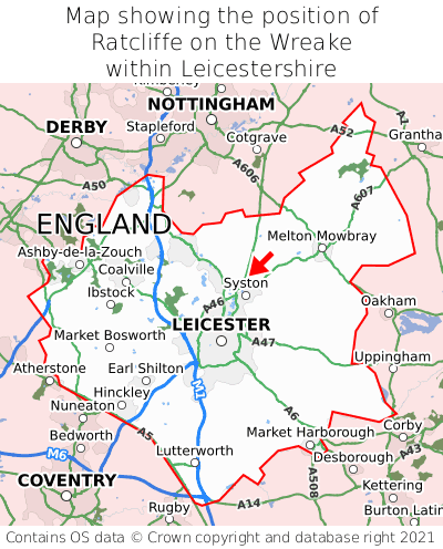 Map showing location of Ratcliffe on the Wreake within Leicestershire