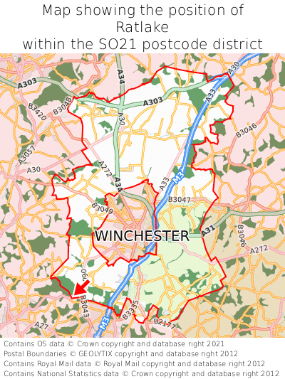 Map showing location of Ratlake within SO21