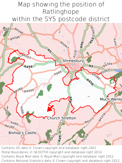 Map showing location of Ratlinghope within SY5