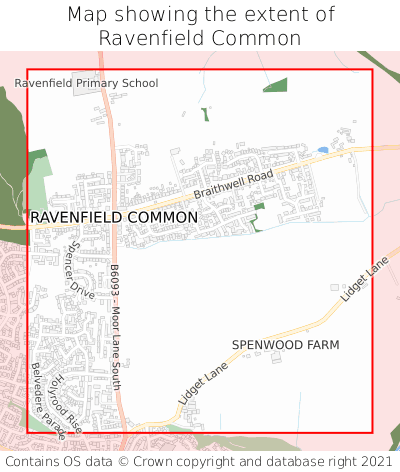 Map showing extent of Ravenfield Common as bounding box