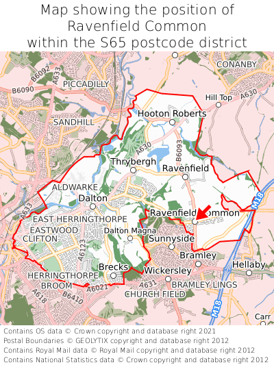 Map showing location of Ravenfield Common within S65