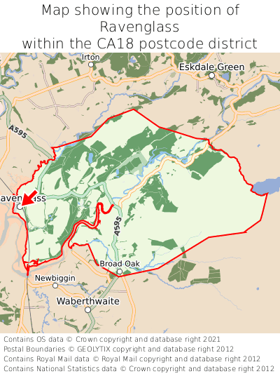 Map showing location of Ravenglass within CA18