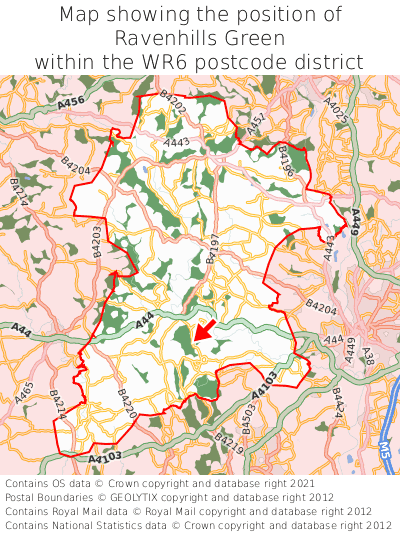 Map showing location of Ravenhills Green within WR6